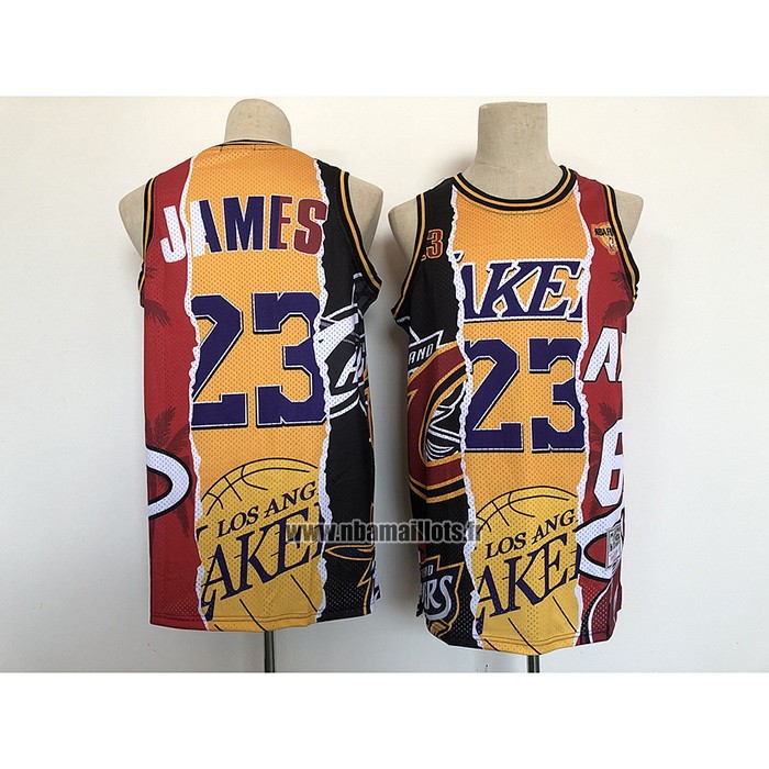 Maillot Los Angeles Lakers LeBron James NO 23 Heat Cavaliers Noir Rouge Jaune
